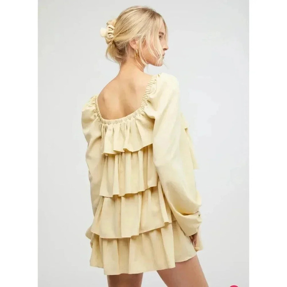 WeWoreWhat Womens Long Sleeve Tunic Tiered Mini Dress Ivory Size XL - Picture 1 of 13